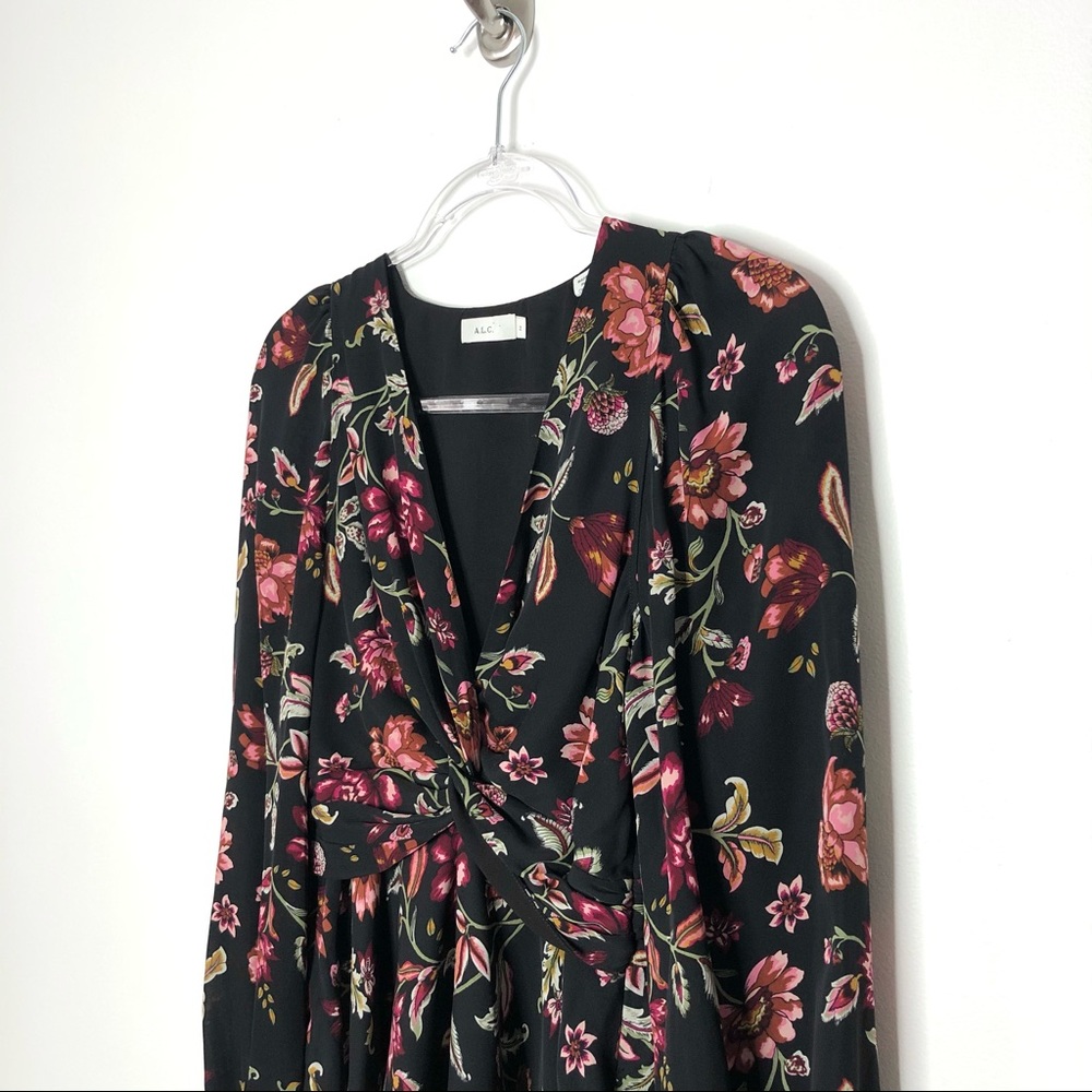 A.L.C. | Logan Floral Silk Blouse Black/Terracotta - Picture 3 of 7